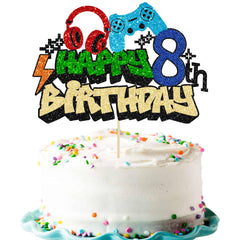 Gyufise video-game happy 8th birthday cake topper enhances celebration visuals.