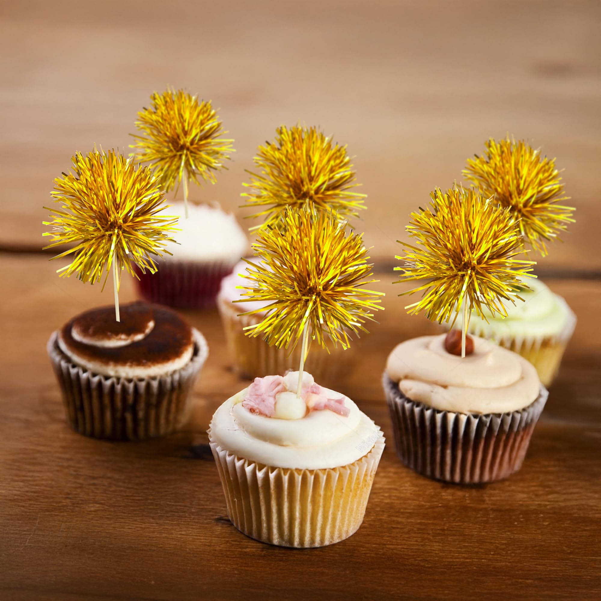 Gyufise wedding cake toppers add elegant shimmer to cupcakes.