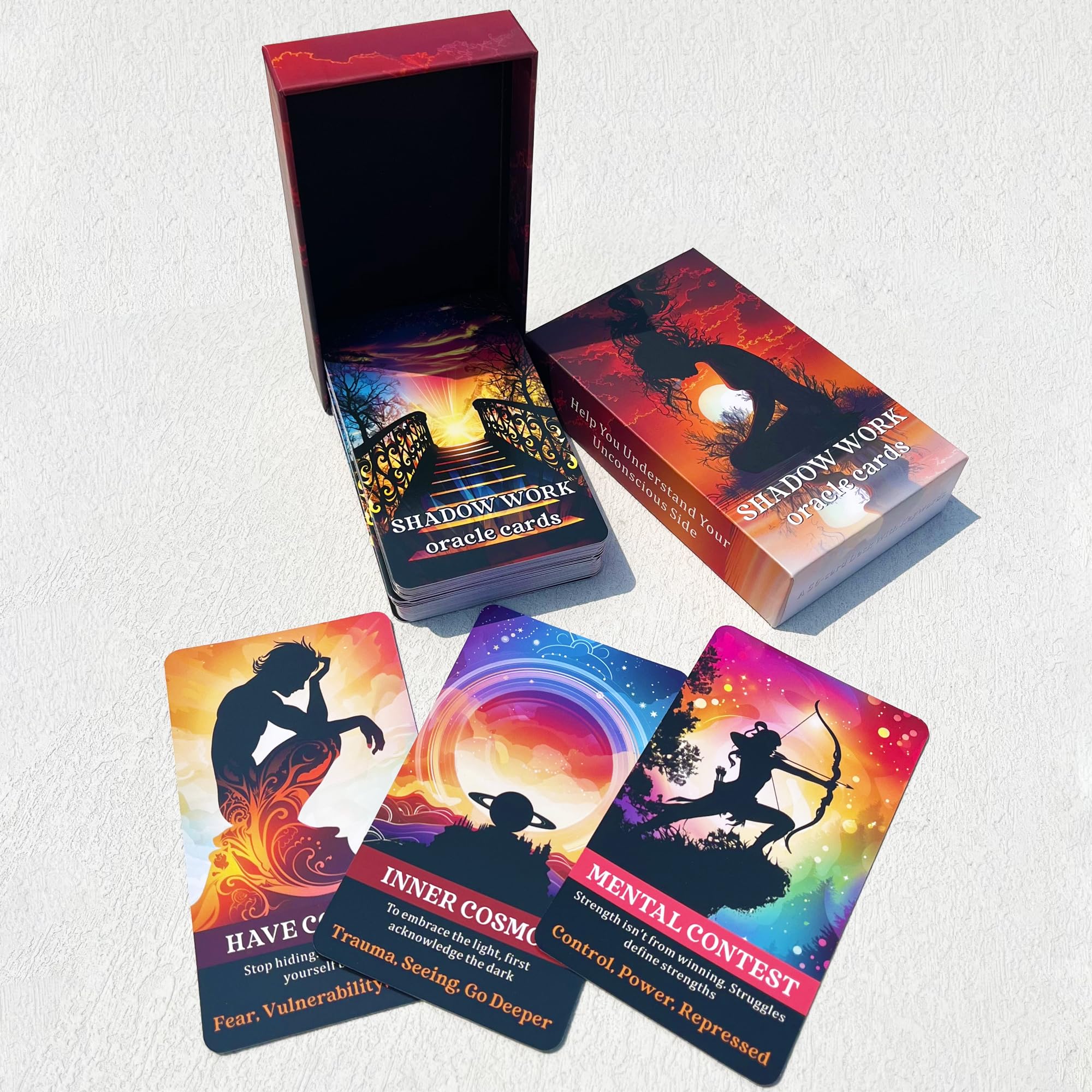 GZXINKE Unboxing Shadow Work Deck highlighting sturdy finish and card artwork details.