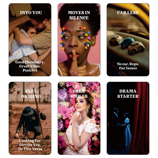 GZXINKE What's The Tea card closeup showing mixed messages for clarity