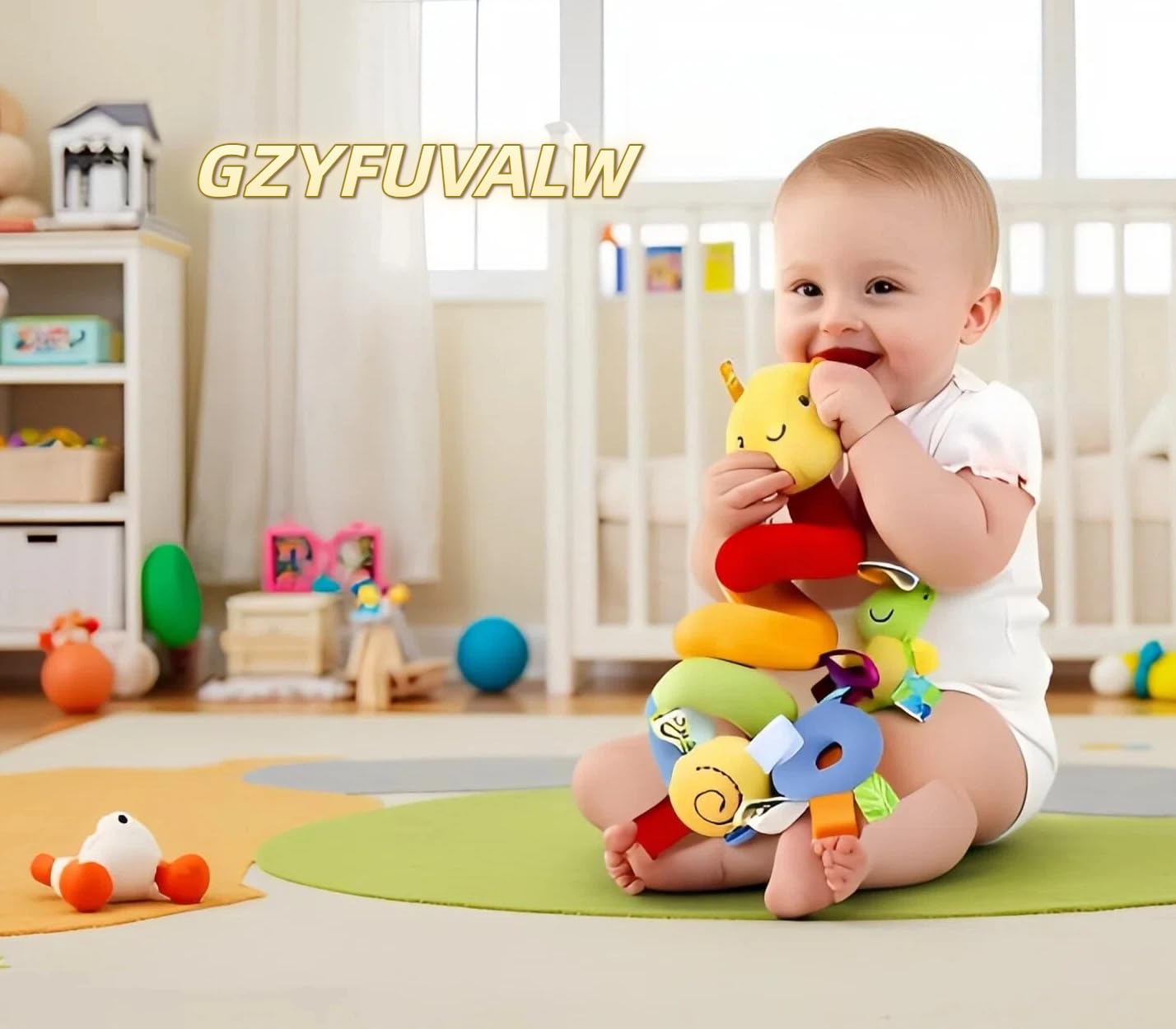 GZYFUVALW crib-spiral-toy with bells; promotes grip and early exploration.