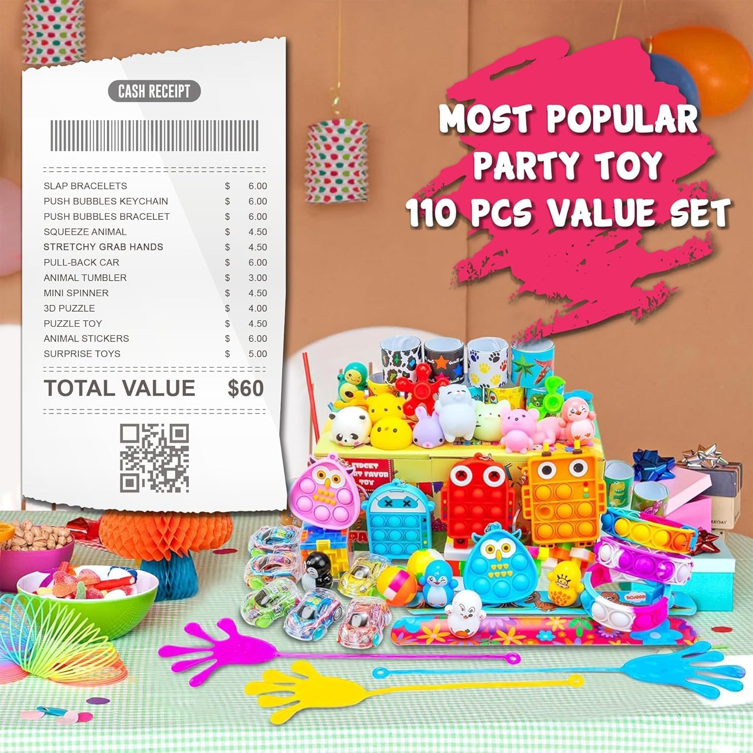 H-Partner slap bracelets ensemble adds bright, pop-on fun to parties and classroom activities.