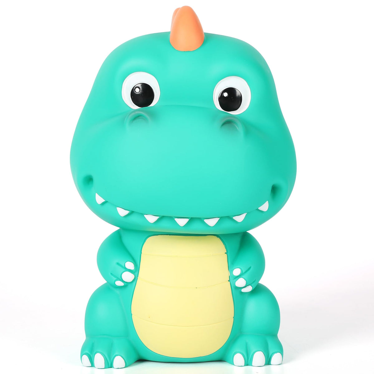 H&W Dino Money Bank mint green front view, sturdy for kid-friendly savings