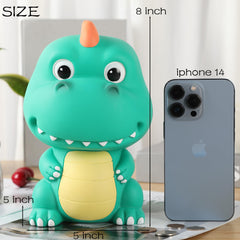 H&W Dino Money Bank mint green on shelf, decorative and space-saving