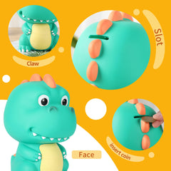 H&W Dino Money Bank mint green top-slot close-up, smooth coin insertion