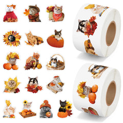 H1vojoxo Autumn Thanksgiving Cat Stickers Roll 1 with cute fall patterns for scrapbooking and gifts