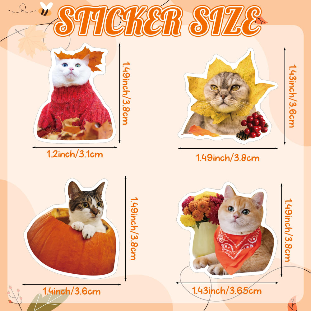 H1vojoxo Autumn Thanksgiving Cat Stickers Roll 2 with diverse patterns for crafts and party decor