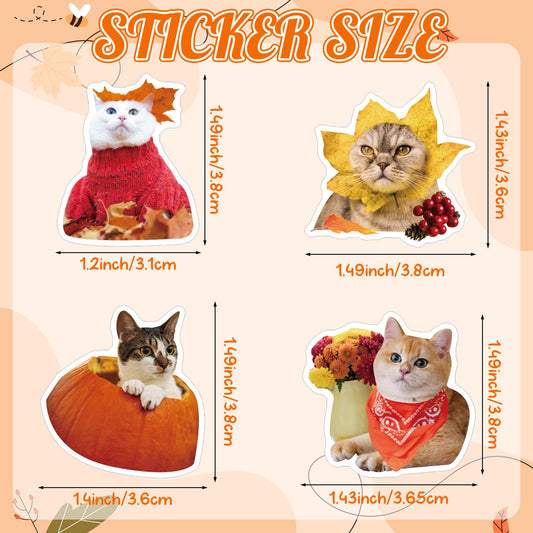 H1vojoxo Autumn Thanksgiving Cat Stickers Roll 2 with diverse patterns for crafts and party decor