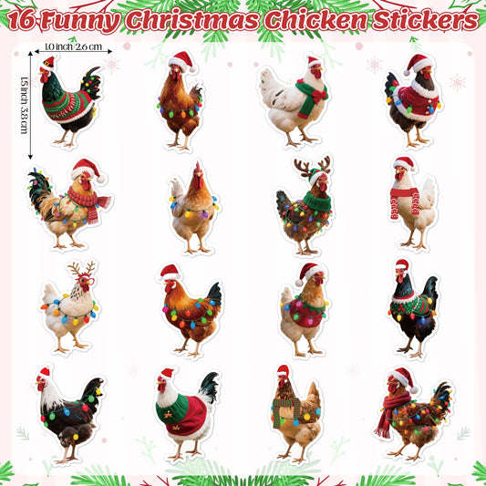 H1vojoxo Christmas chicken sticker roll 1 close-up showing eight playful designs.