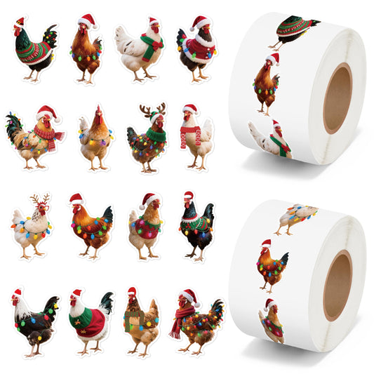 H1vojoxo Christmas chicken sticker roll 1 front view for festive gift decoration.
