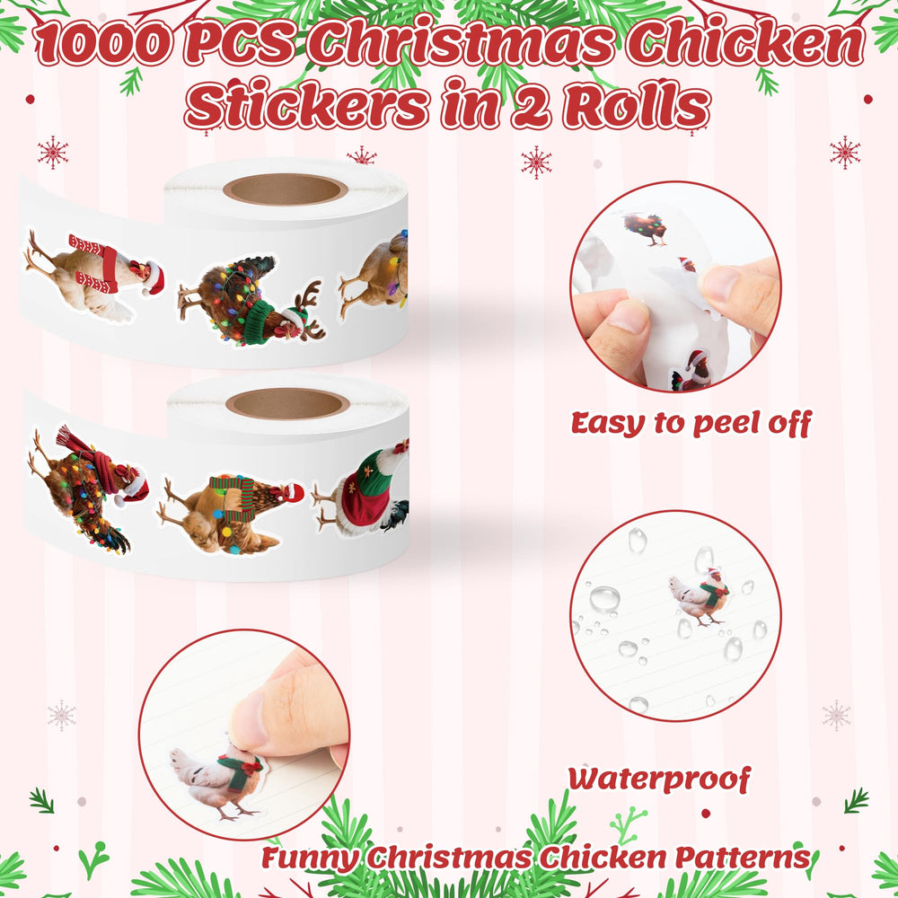 H1vojoxo Christmas chicken sticker roll 2 front view for versatile decorating.