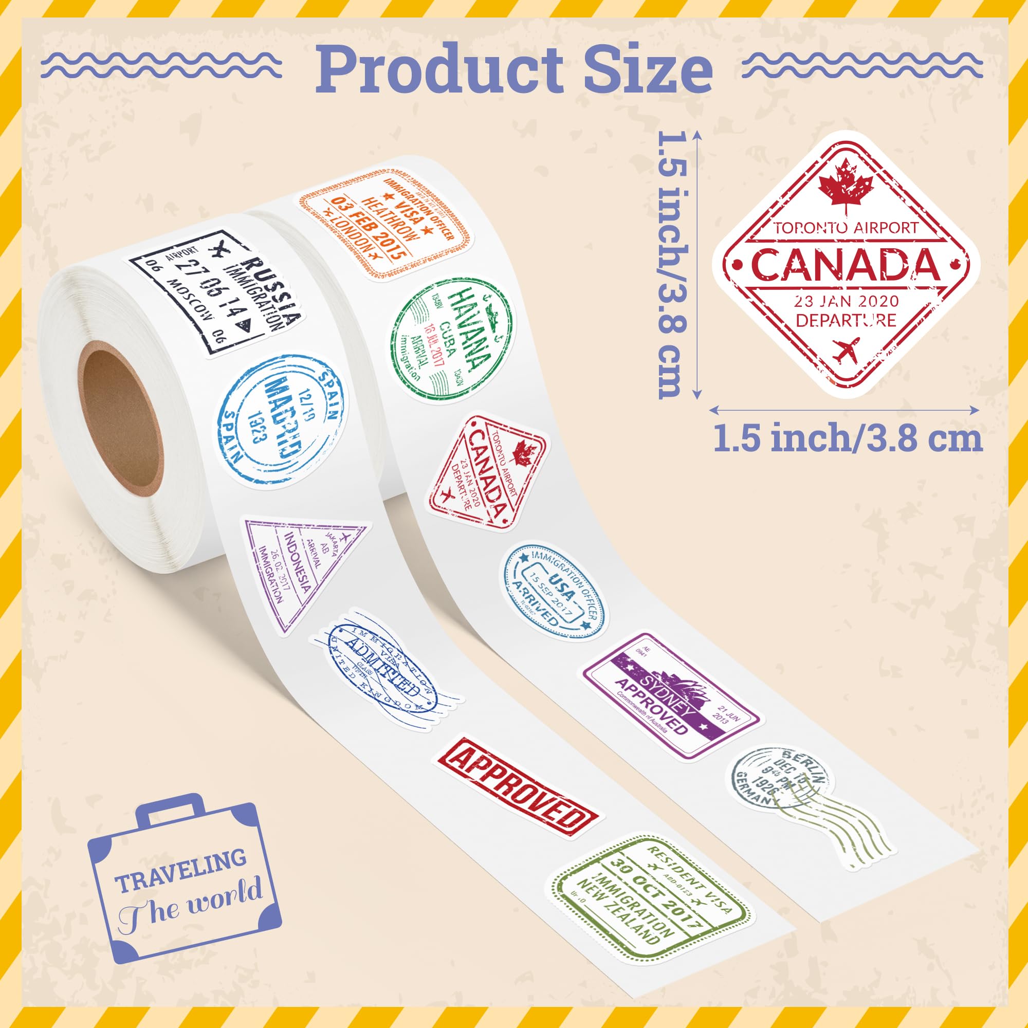 H1vojoxo passport stamps rolls sticker sheet closeup showing tiny vintage stickers for layouts