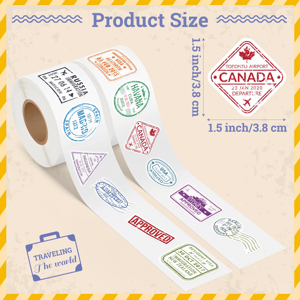 H1vojoxo passport stamps rolls sticker sheet closeup showing tiny vintage stickers for layouts