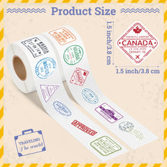 H1vojoxo passport stamps rolls sticker sheet closeup showing tiny vintage stickers for layouts