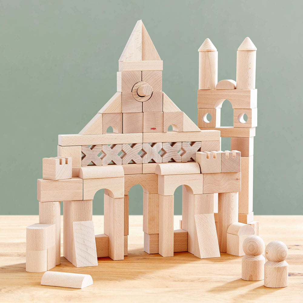 HABA 102-piece block set displayed for creative building and stacking experiments.