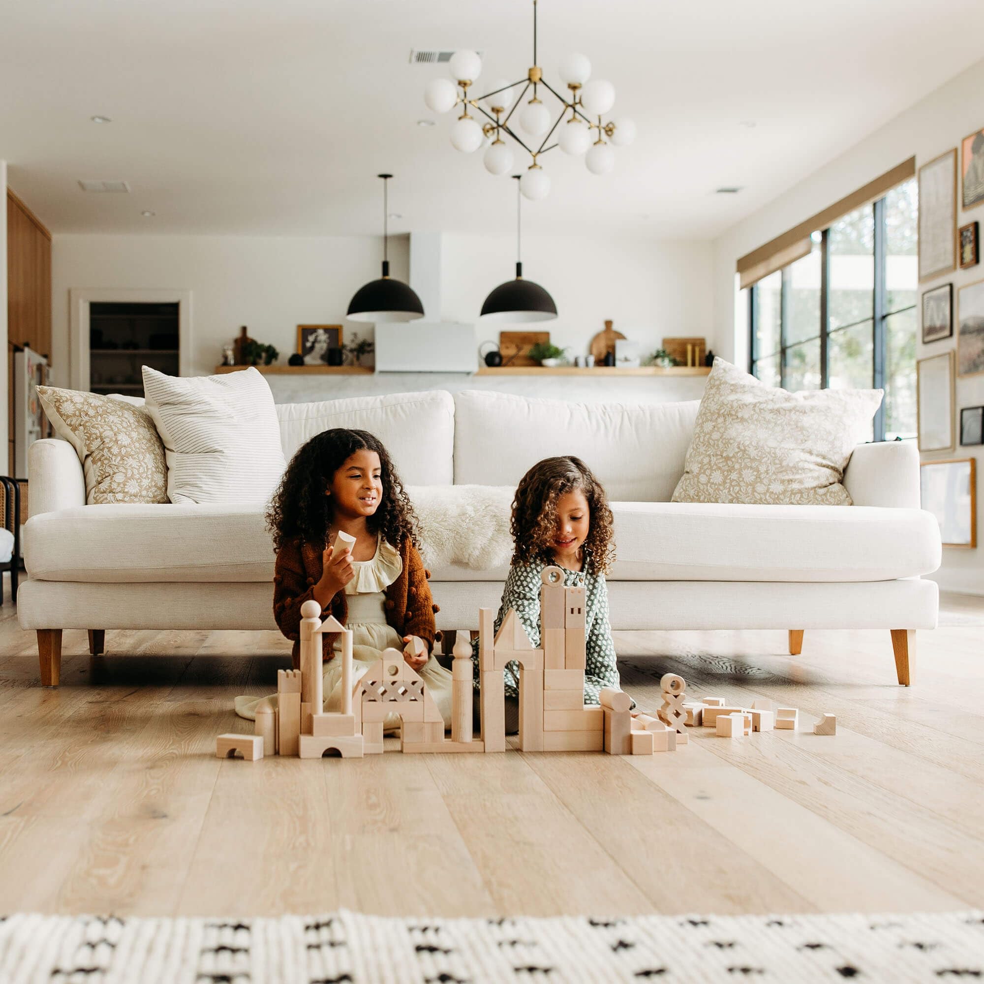 Several blocks stacked into a small tower showing stable, kid-friendly design.