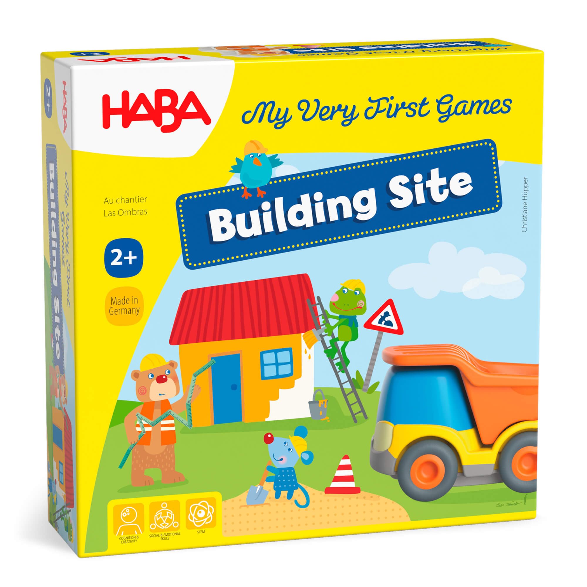 HABA My Very First Games Building Site pieces on the board encourage teamwork.