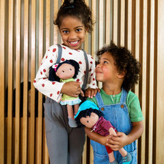 HABA Cari 12in black doll gray shoes sewn on stay put.
