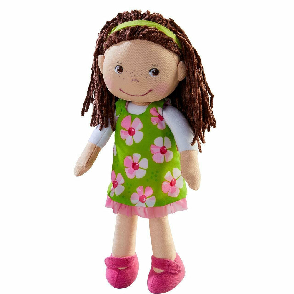 HABA Coco doll face close-up with embroidered features for gentle, timeless play
