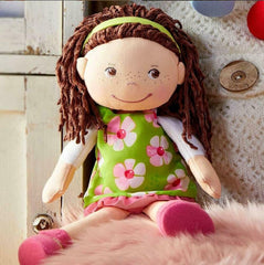 HABA Coco embroidery detail highlights friendly expression during play