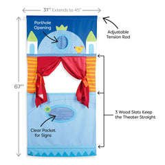 HABA Doorway Puppet Theater with adjustable rod extended fits larger doorways.