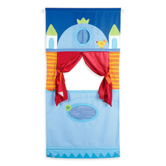 HABA Doorway Puppet Theater displayed in a doorway for imaginative pretend play.