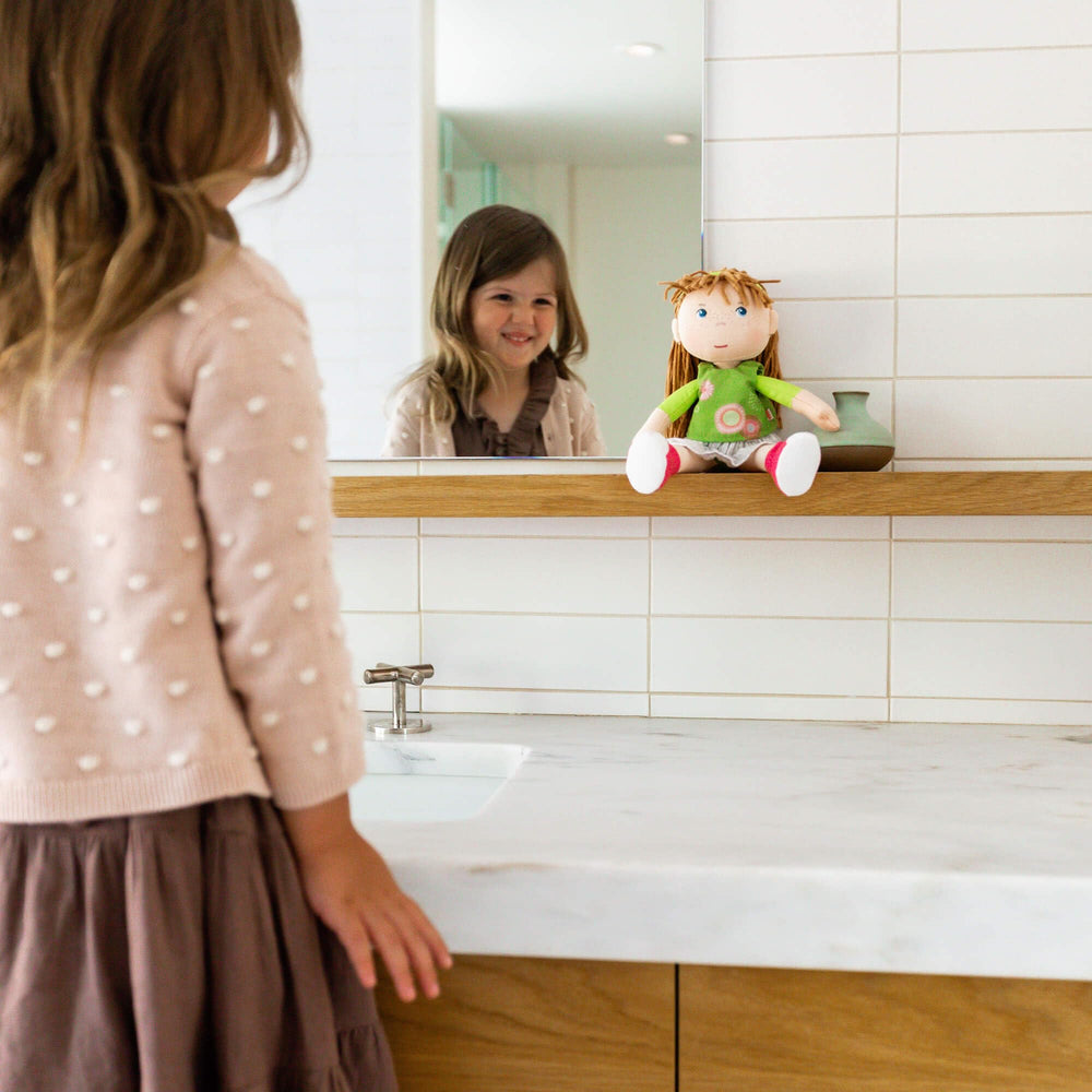 HABA Hedda grey skirt and sewn-on pink shoes stay on during play