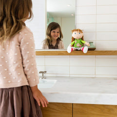 HABA Hedda grey skirt and sewn-on pink shoes stay on during play