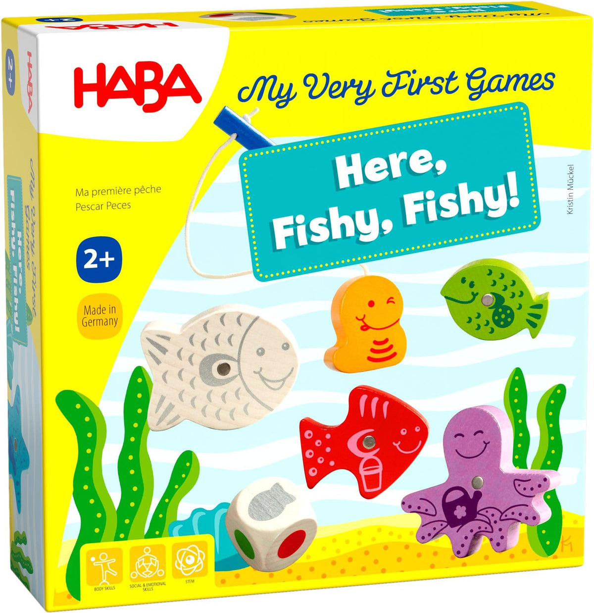 HABA Here Fishy Fishy table setup with magnetic fishing game for toddlers