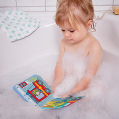 HABA Magic Color Changing Bath Book water-reveal scene excites toddlers during water play