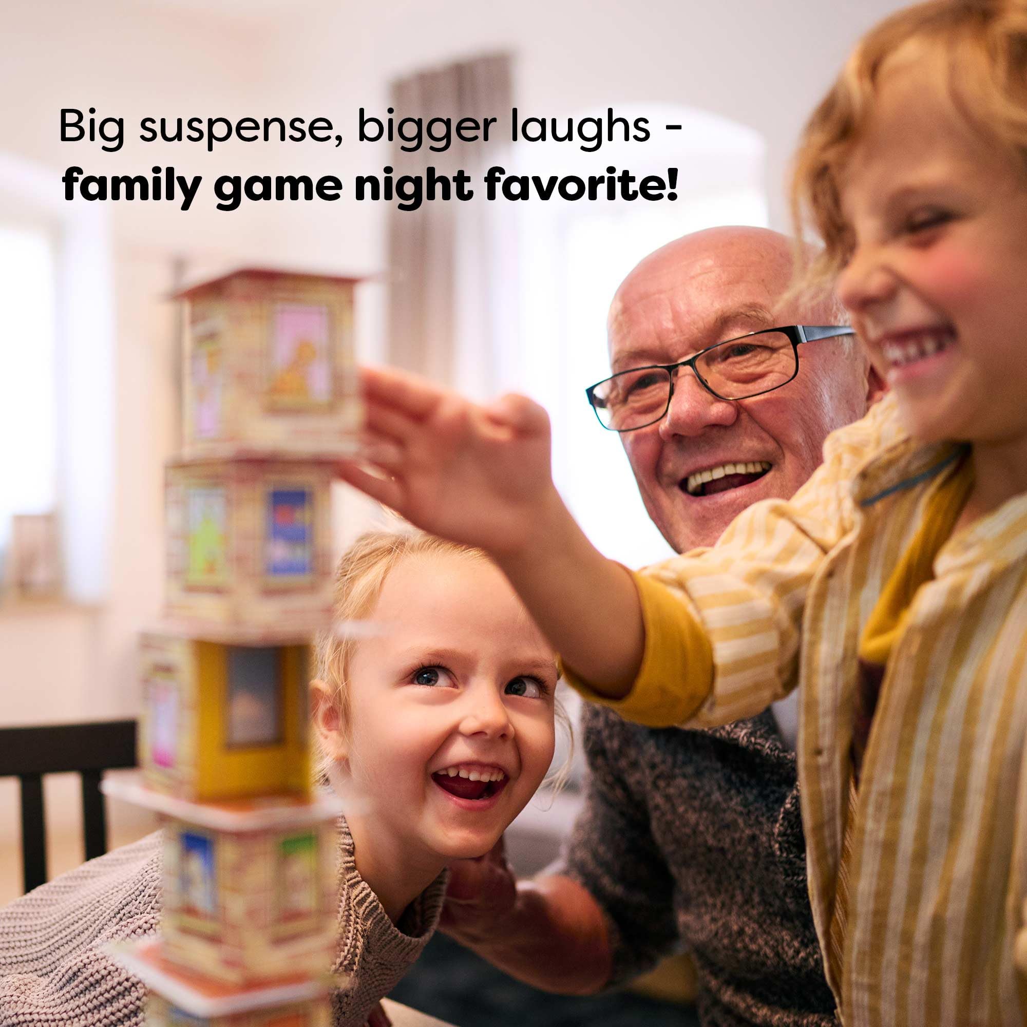 Award-winning Rhino Hero captivates children and grown-ups with fast-paced stacking challenges.