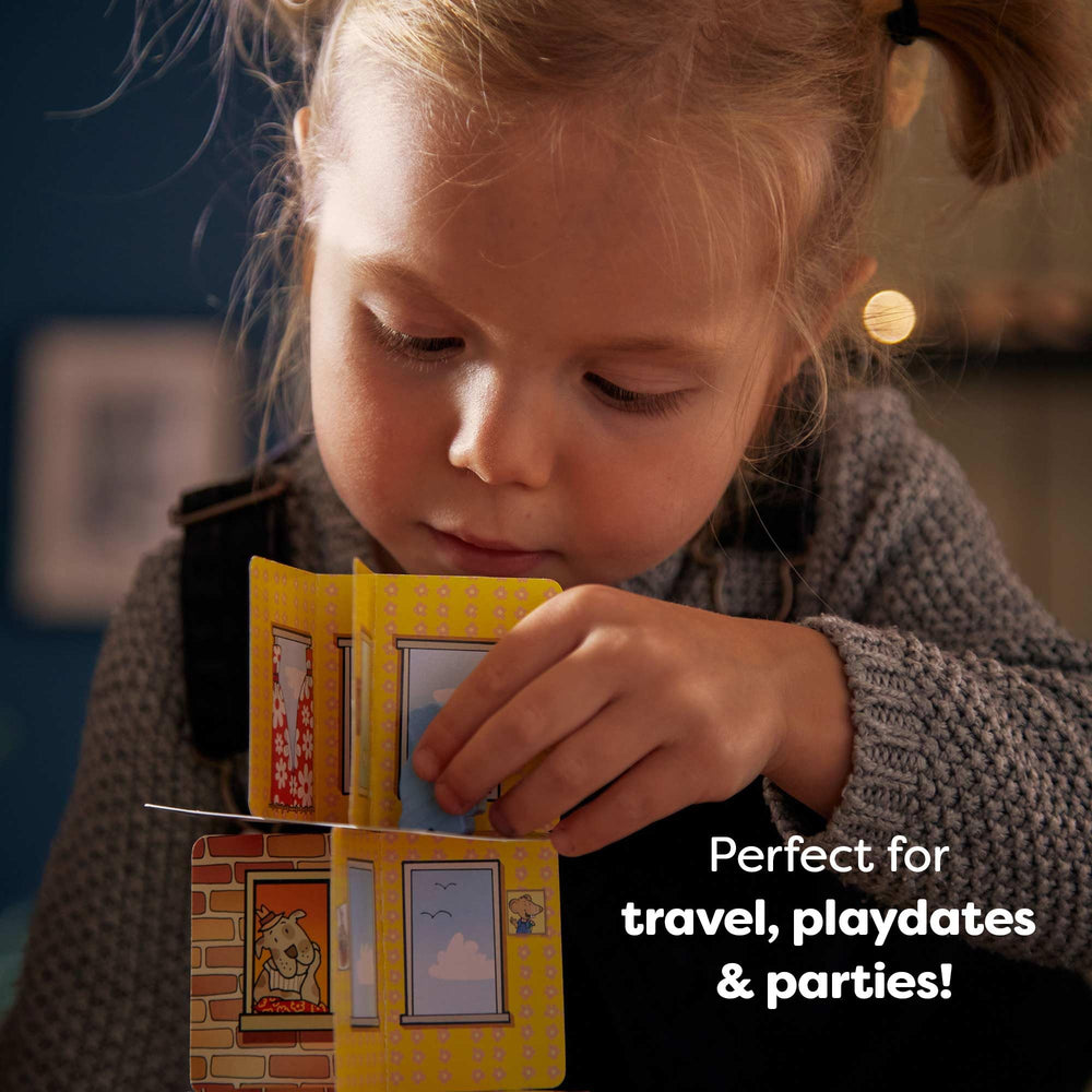 Family-friendly play scene with laughing players and vibrant game components.