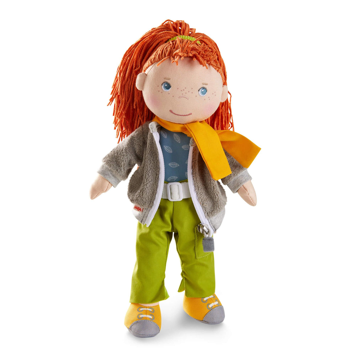 HABA Soley doll with red hair wearing outdoor jacket promotes imaginative play outdoors.