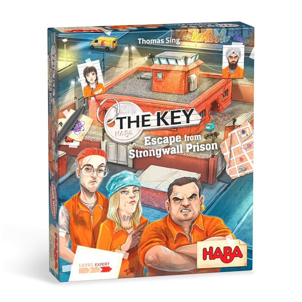 HABA The Key cover art showing the Escape from Strongwall Prison theme for mystery nights