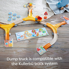 HABA toddler-truck moves pieces to building site for hands-on action.