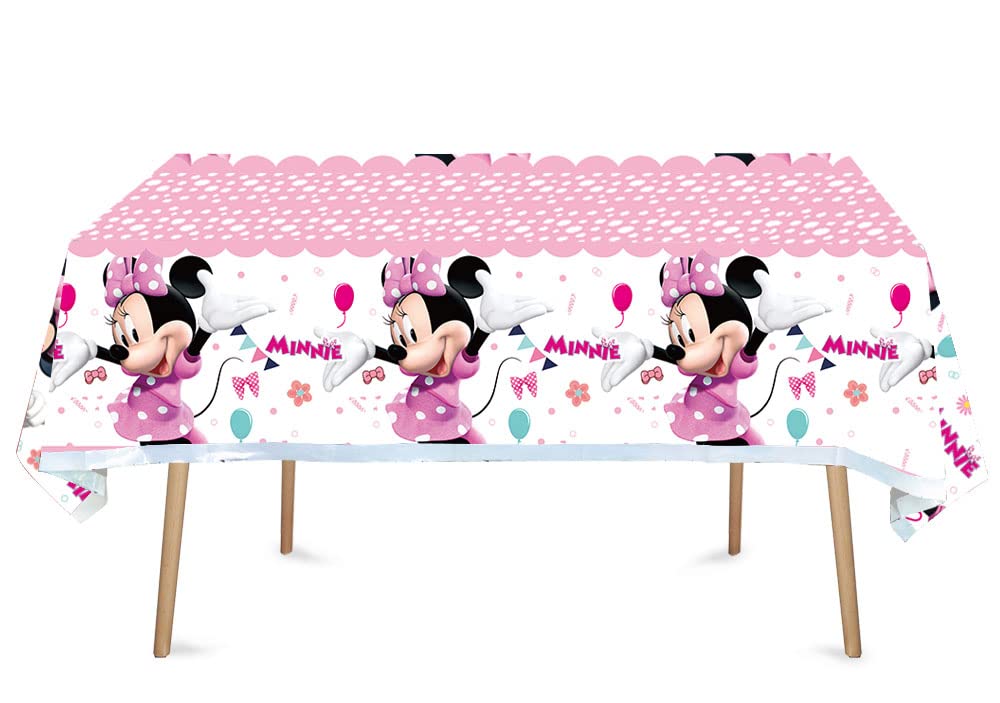 HACBYUTY 2-piece children's birthday tablecloth in pink cartoon pattern for easy cleanup.