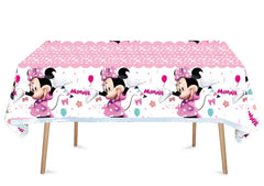 HACBYUTY 2-piece children's birthday tablecloth in pink cartoon pattern for easy cleanup.