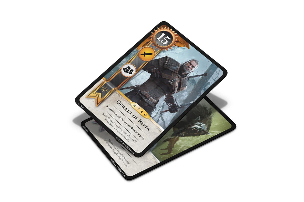 Hachette Boardgames Gwent card artwork highlights iconic characters and spell visuals.