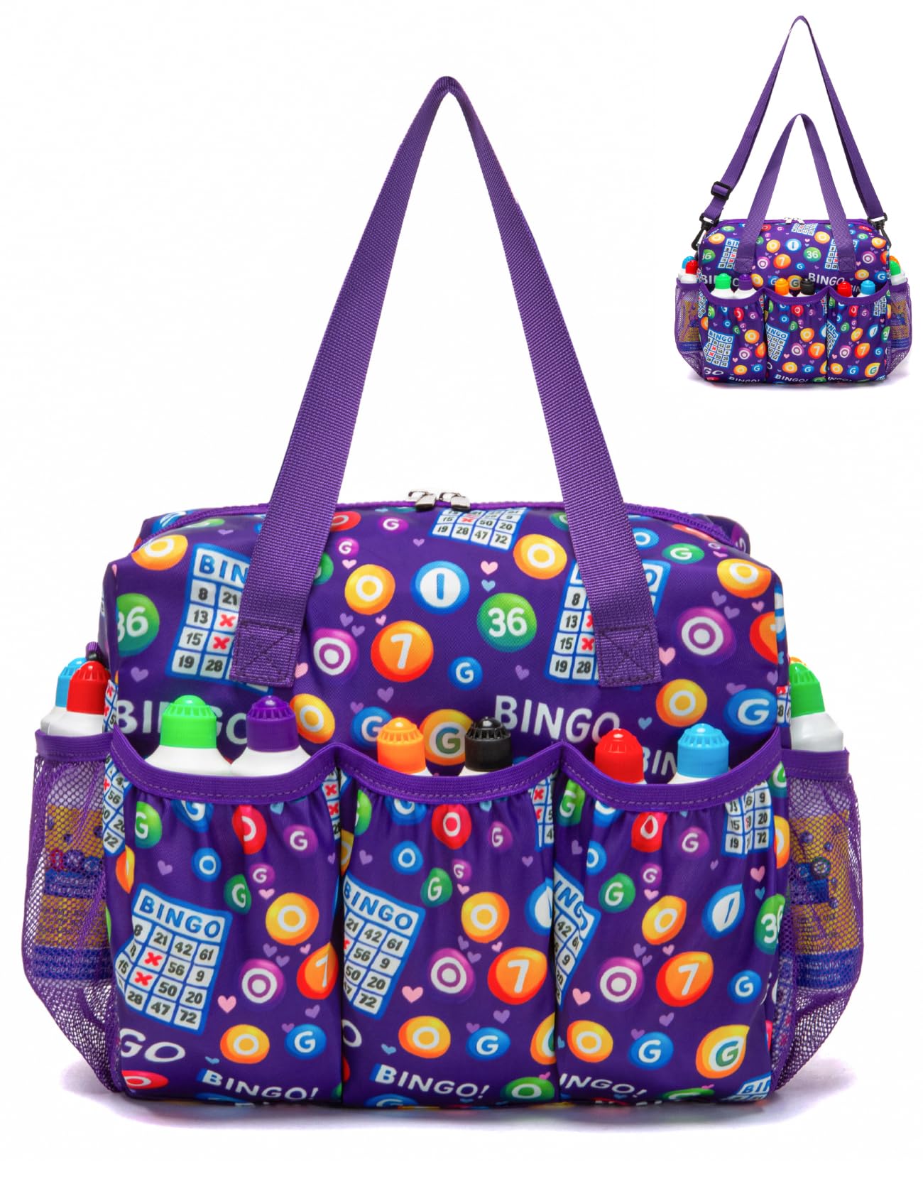 HACHMAS Bingo Bag exterior purple, compact and travel-ready for bingo nights