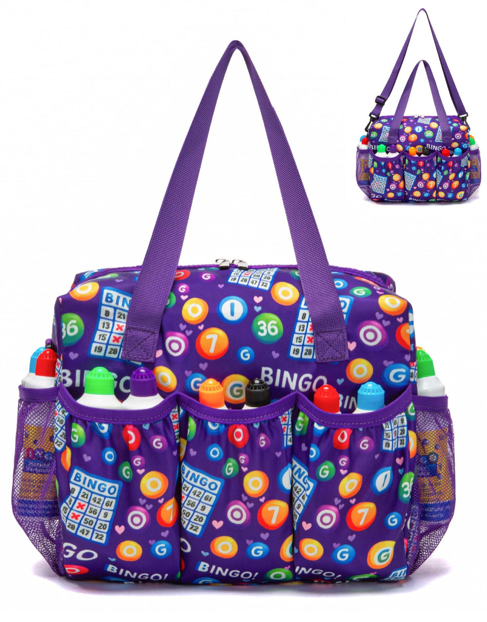 HACHMAS Bingo Bag exterior purple, compact and travel-ready for bingo nights