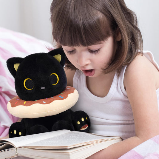 Hagusahuo Black Cat Plush features soft fur ideal for bedtime snuggles.