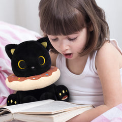 Hagusahuo Black Cat Plush features soft fur ideal for bedtime snuggles.