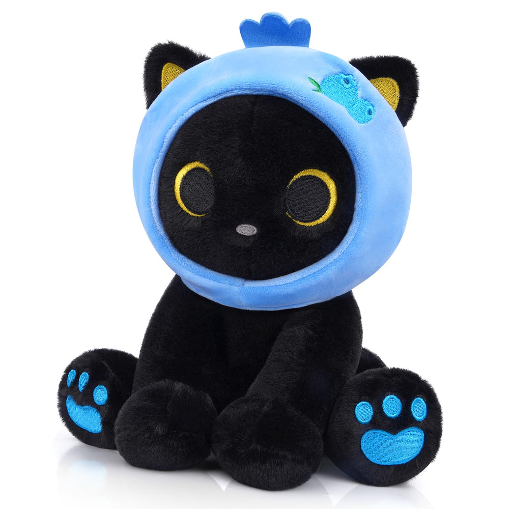 Hagusahuo Black Cat Plush with blueberry headpiece for soft, cuddly kids' companion