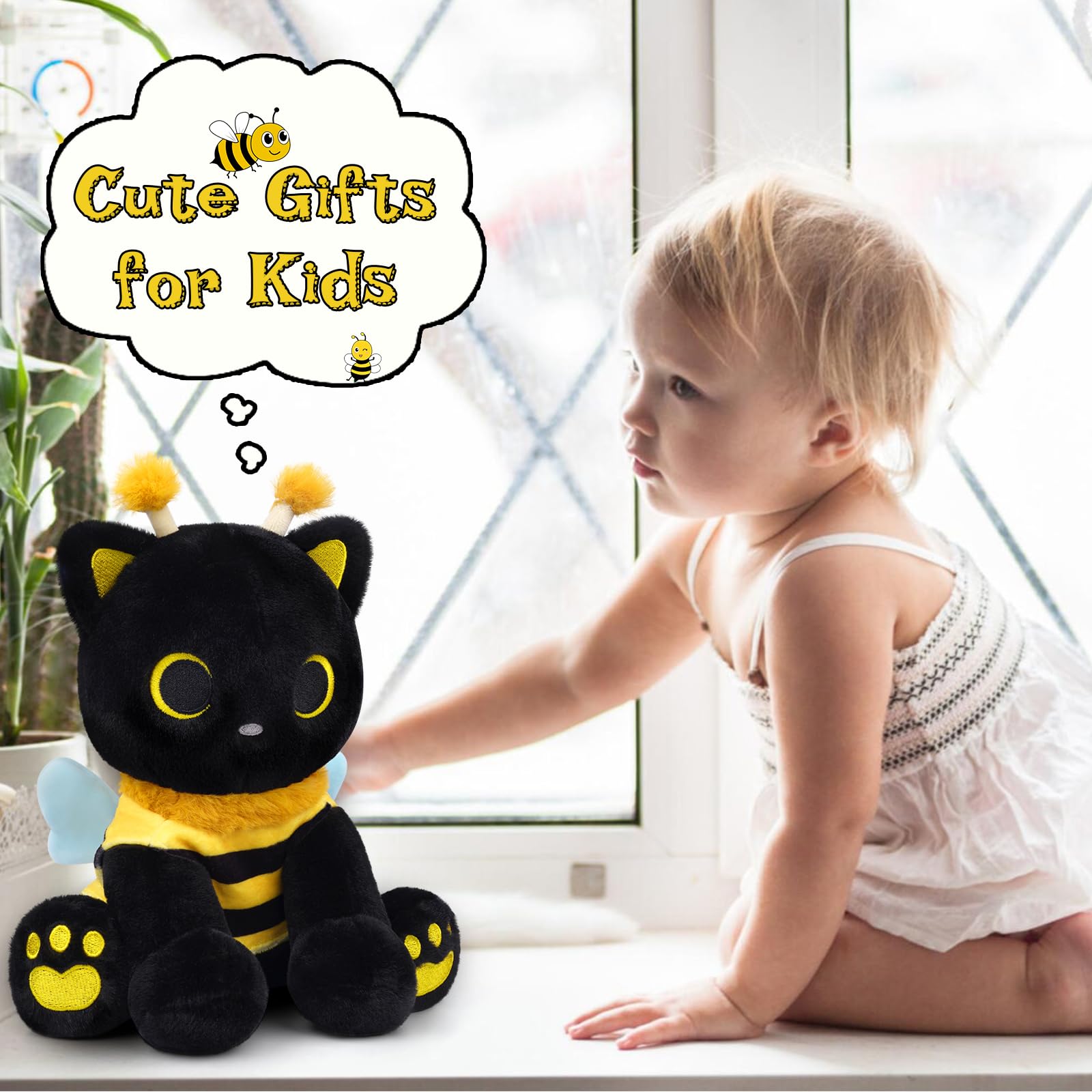 Hagusahuo Gift-ready cat-bee plush for birthdays or holidays.