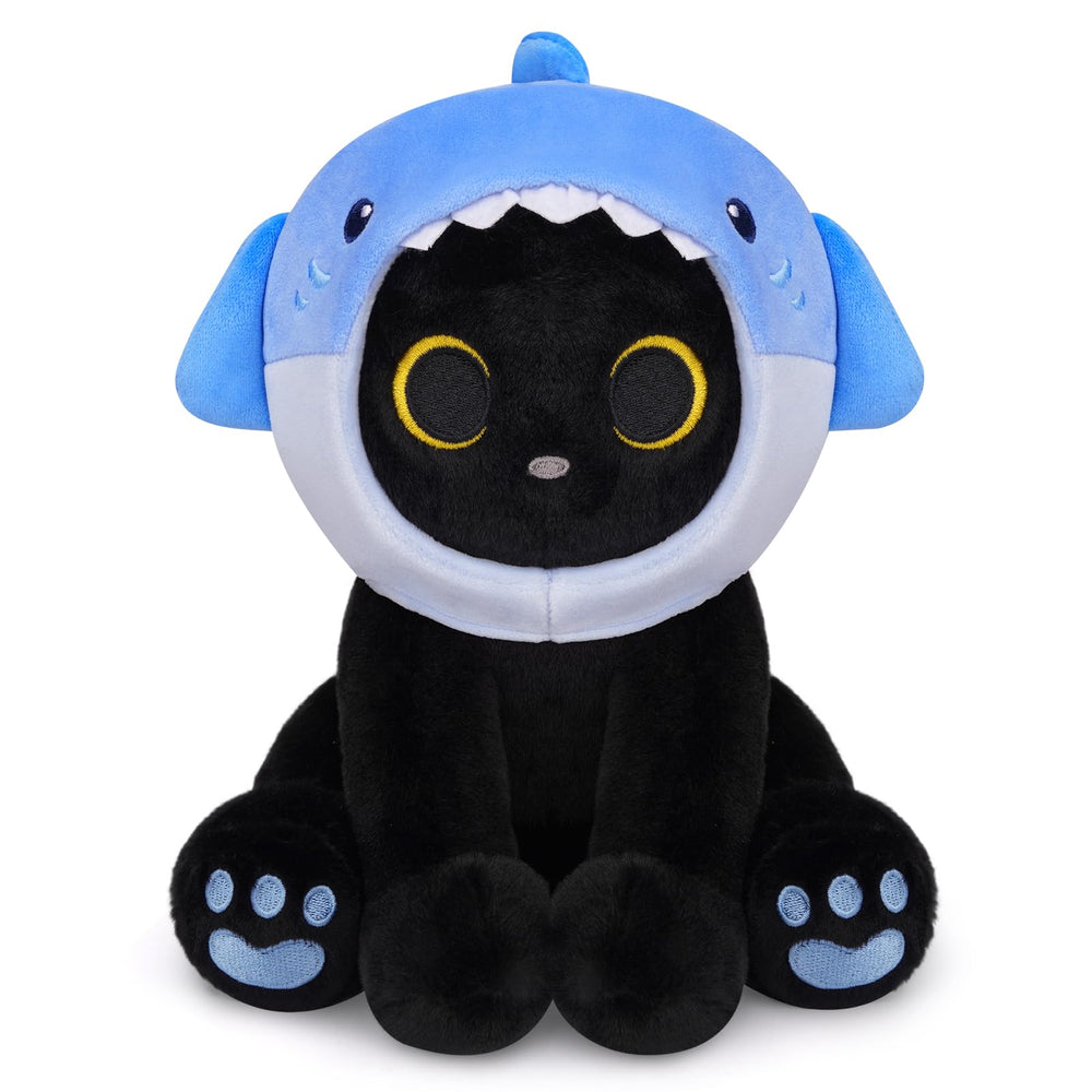 Hagusahuo shark-cat plush 8in with removable blue hood for cozy snuggles