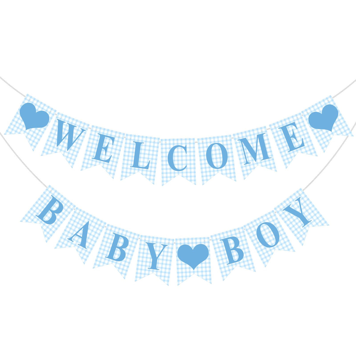 Hahafelt blue gingham welcome banner ready to hang for baby showers