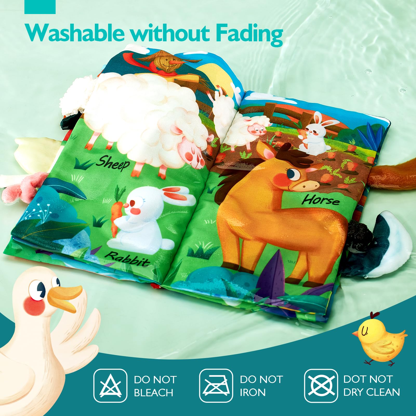 Lightweight, BPA-free fabric makes on-the-go play easy to clean.