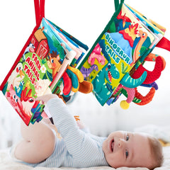 Hahaland baby books 2pcs with farm and dinosaur scenes for tummy time exploration.