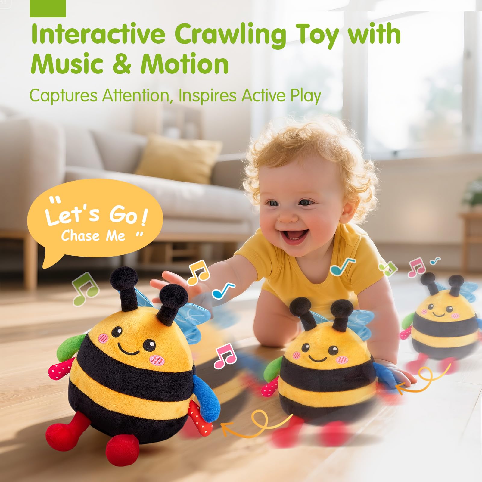 Hahaland bee toy in music mode invites giggles and tummy-time.