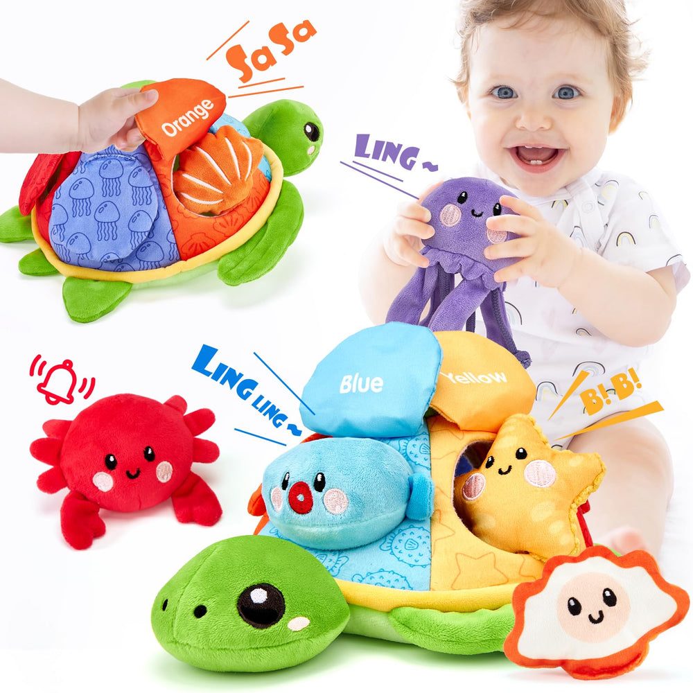 Hahaland turtle peekaboo toy with sea creatures promotes early language and recognition